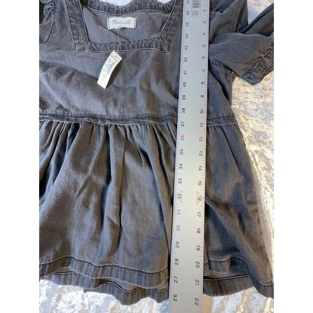 Madewell Chambray Peplum Top XS Puff Sleeve Square Neck Babydoll Cottagecore